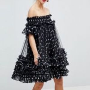 ASOS Black and White Polka Dot Tulle Dress Sz 14